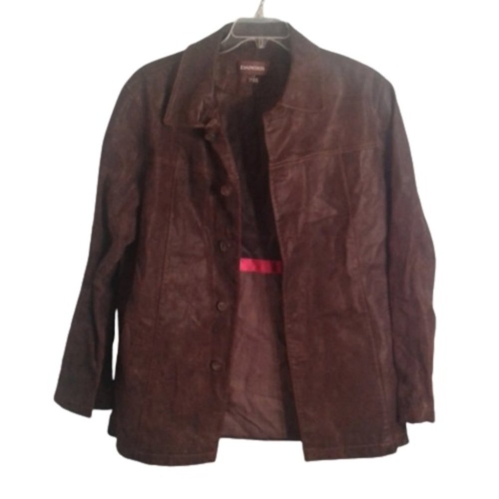 Men's Danier L Brown Leather Coat Heavy Vintage Pockets Jacket
